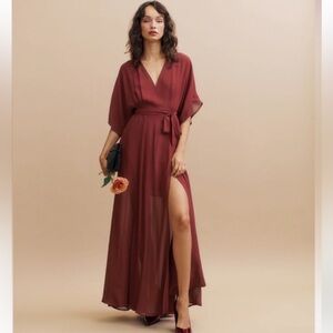 Reformation Winslow Wrap Maxi Dress in Deep Wine
